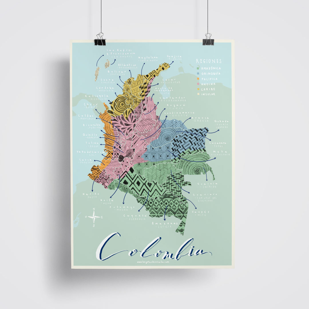 Mapa ilustrado de Colombia colgante