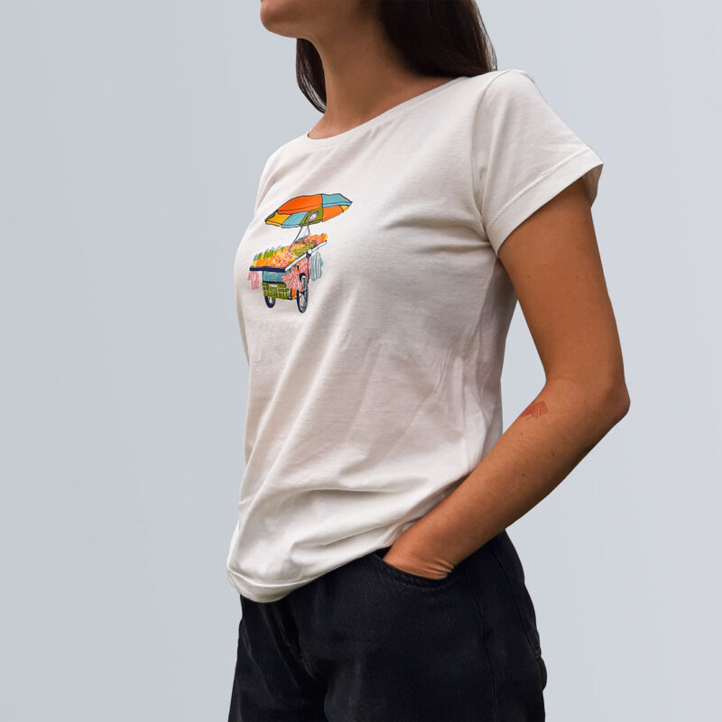 Camiseta ilustración carrito frutas mujer